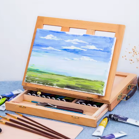 Portable Wooden Tabletop Easel – Artist Sketch Box for Painting and Craft Supplies