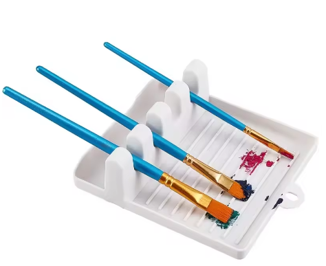 Paintbrush Rest Holder – 4-Slot Plastic Tray for Watercolor, Oil & Acrylic Painting